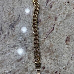 Gold Chunky Cuban Chain Bracelet with Rhinestones